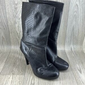 Cole Haan Black Snakeskin Pattern Heeled Boots